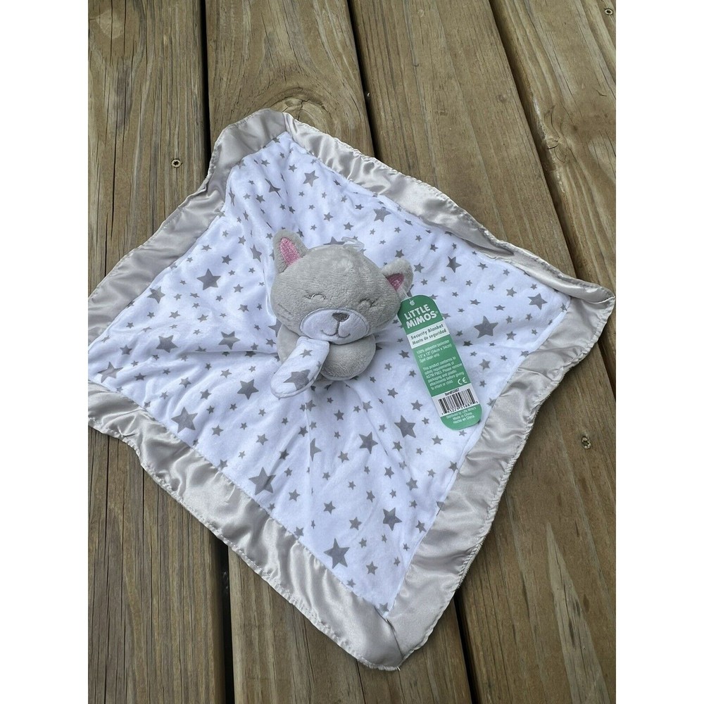 Little Mimos Kitty Cat Security Blanket Baby Lovey Stars Lovie Satin Trim New